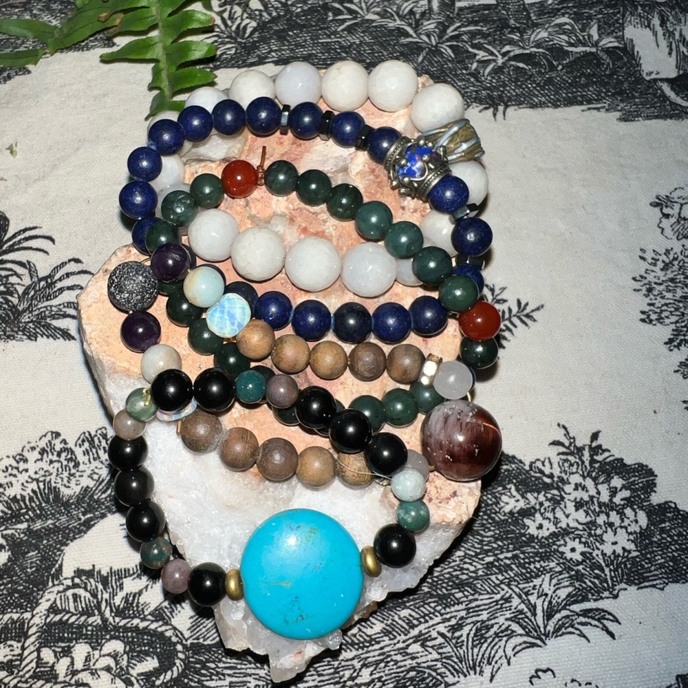 Multicolor Beaded Bracelet Set Crystals Gems Lapis Lava red Carnelian Festivals